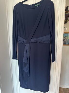 Lauren Ralph Lauren Navy Long-Sleeve Wrap-Accent Midi Dress